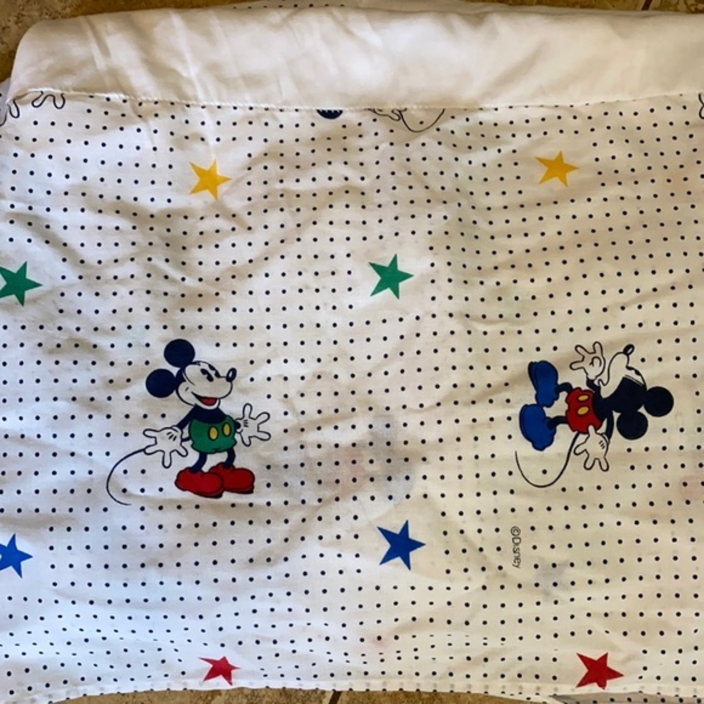 Vintage 90s Disney Mickey Mouse Twin Bed Skirt Polka Dot Stars Dust Ruffle